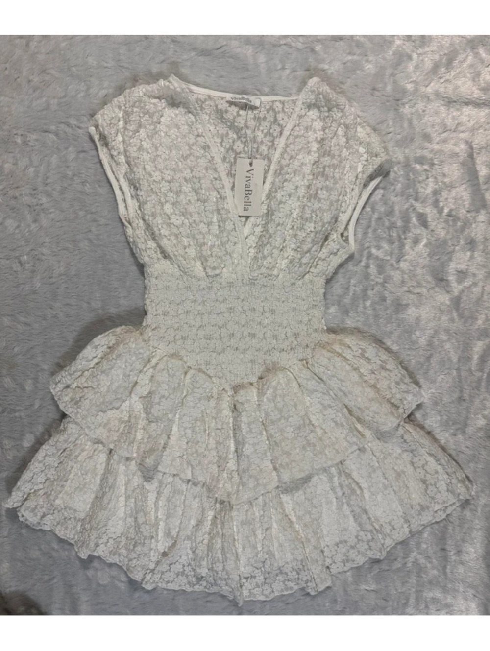 VivaBella White Lace Romper Dress